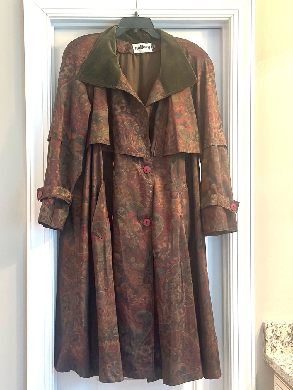 VTG Gallery Jacquard Floral Paisley Print Lined Trench Coat w/Pockets size 10 - Picture 3 of 16